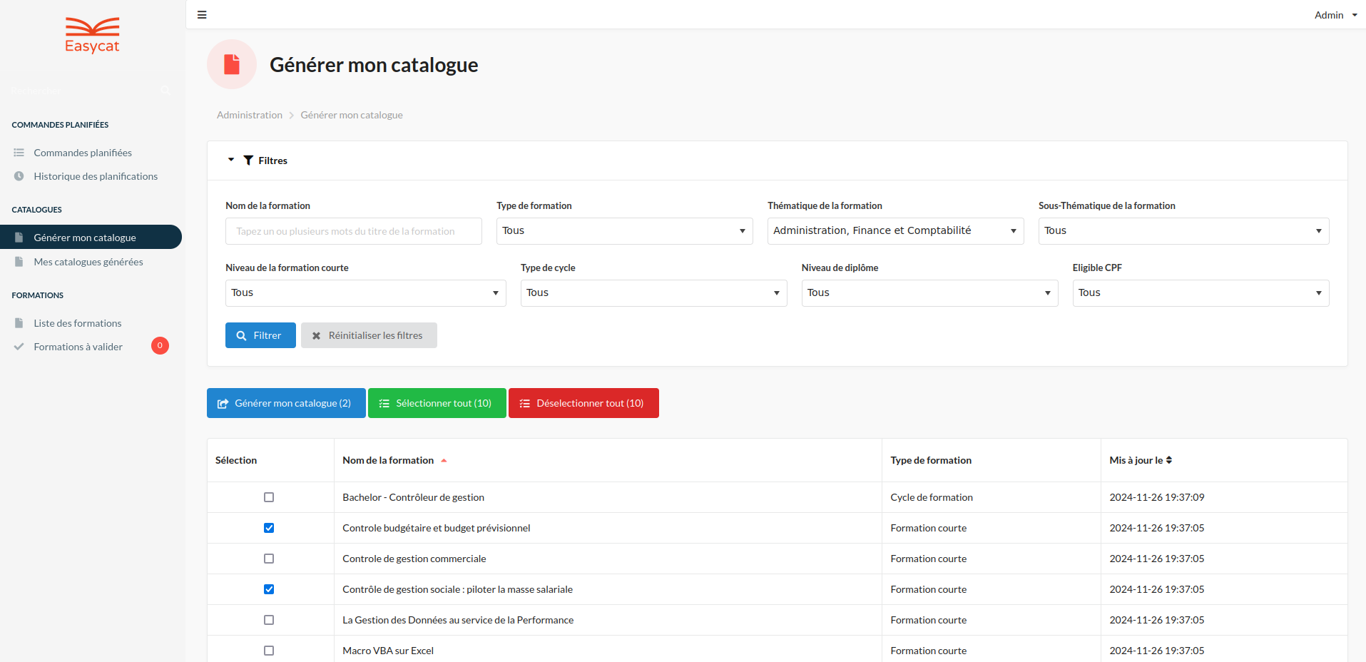 Solution génération de catalogues de formation